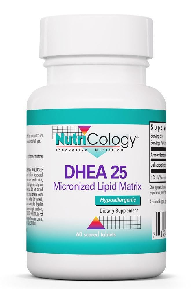 Allergy Research Group NutriCology DHEA 25 mg - Micronized Lipid Matrix Tablets - Hormone & Vitality Support - Enhanced Absorption Formula - Hypoallergenic, 60 Tablets
