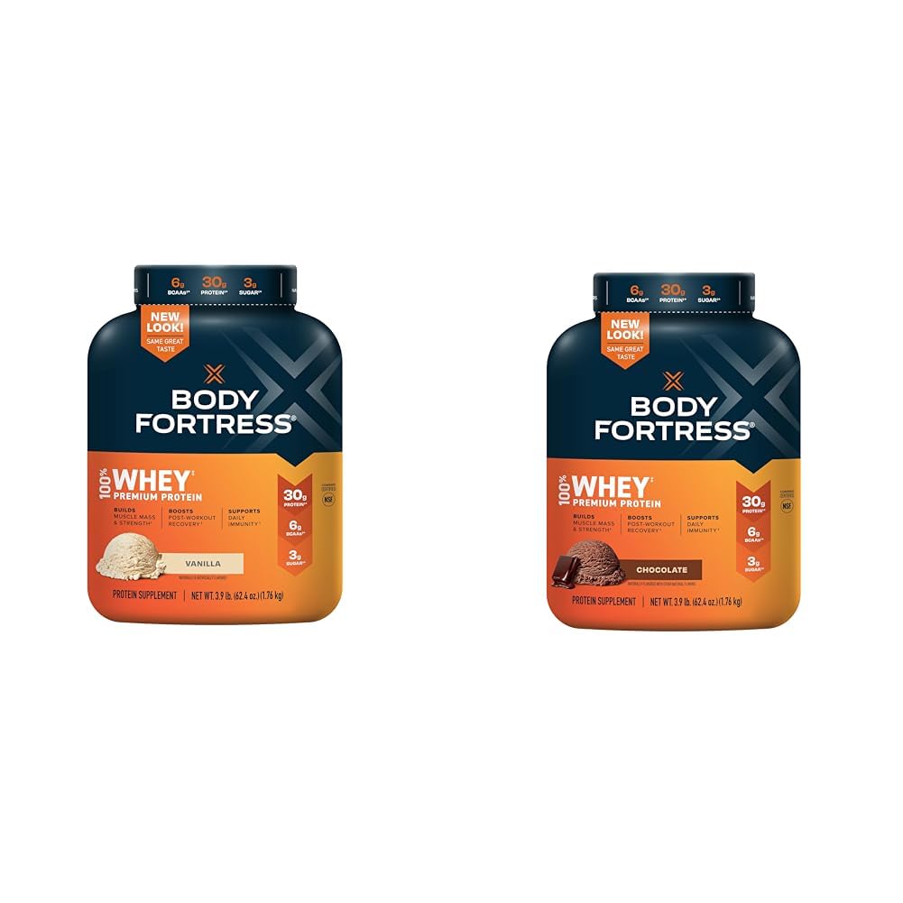 Body Fortress 100% Whey Protein Powder, Vanilla & Chocolate, 3.9 lbs