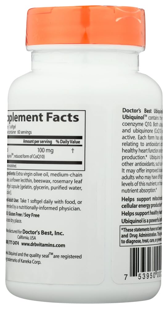 Doctor's Best Ubiquinol featuring Kaneka's QH 100 mg Softgels, 180 Count