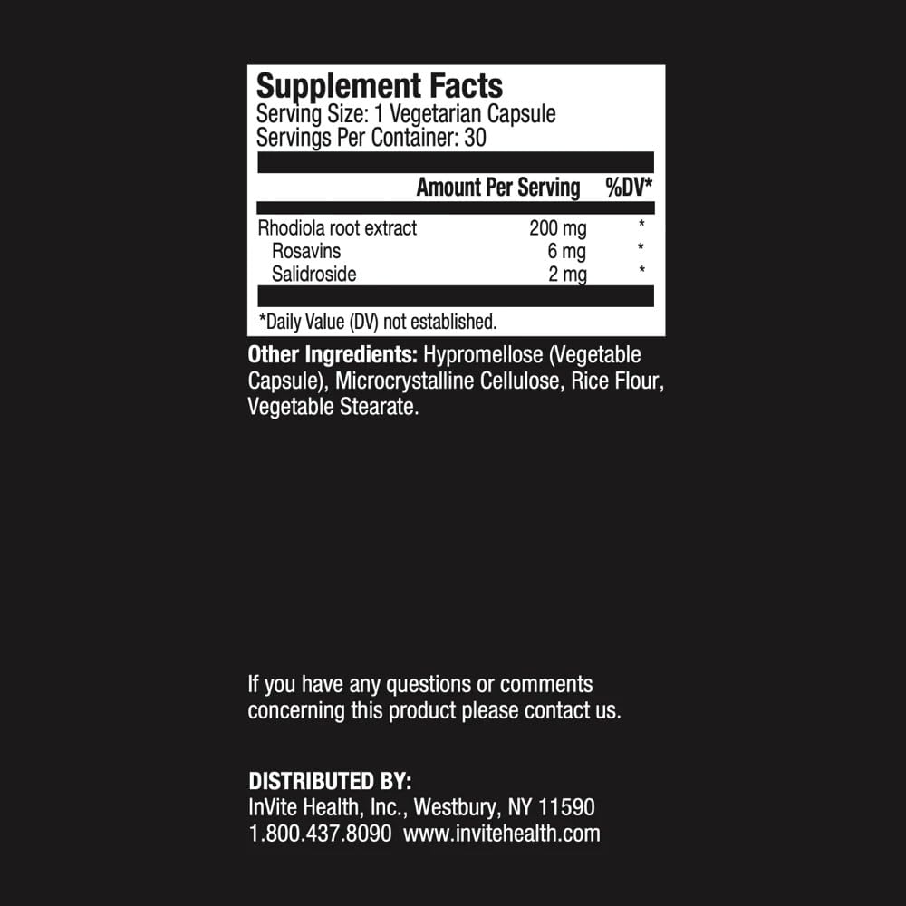 Invite Health Rhodiola 200mg Vegetarian Capsules, 30 Count