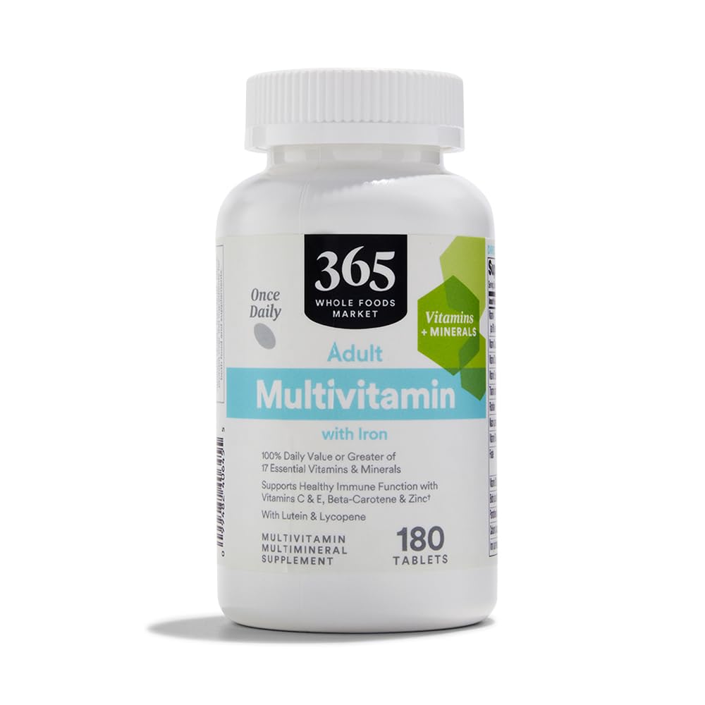 365 by Whole Foods Market Adult Multivitamin with Iron, 17 Essential Vitamins and Minerals, 180 Tablets