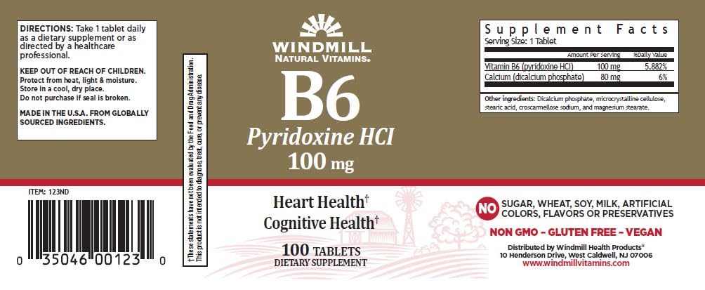 Windmill Vitamin B-6 (Pyridoxal-5-Phosphate) Tablets, 100 mg, 100 Count