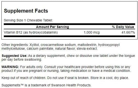 Swanson Vitamin B-12 1000 mcg Tablets, 60 Count