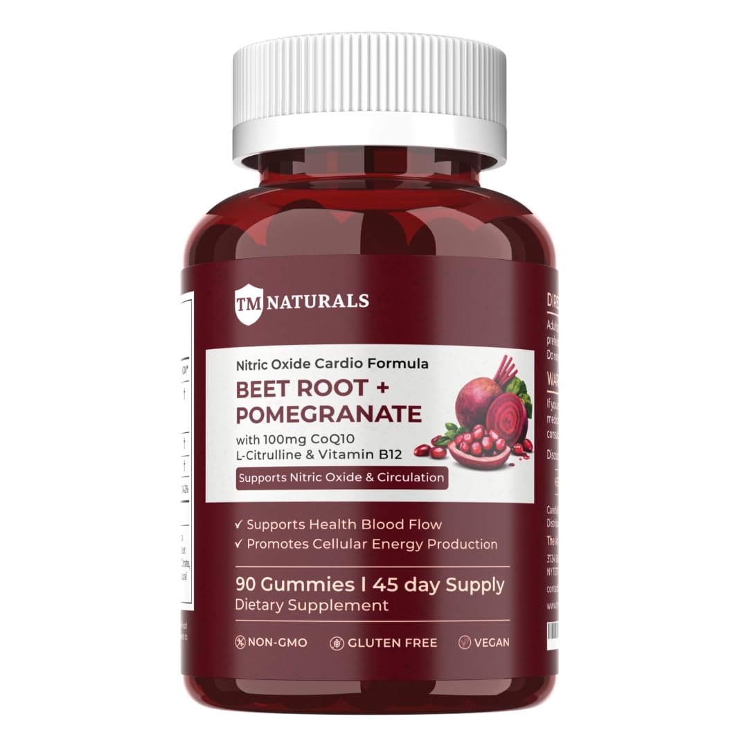 TM NATURALS Beet Root Capsule with Pomegranate, CoQ10, L-Citrulline & B12, Nitric Oxide Support for Circulation, Energy & Blood Flow, 90 Count