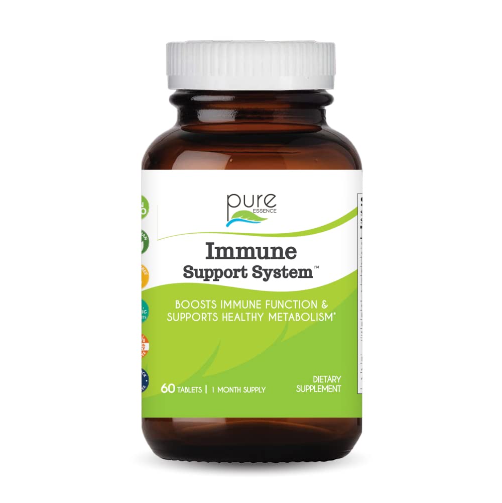 PURE ESSENCE LABS Immune Cellular Support System with Maitake, Reishi, Shitake Mushroom, Spirulina, Colostrum, Fucoidan and More, 60 Tablets