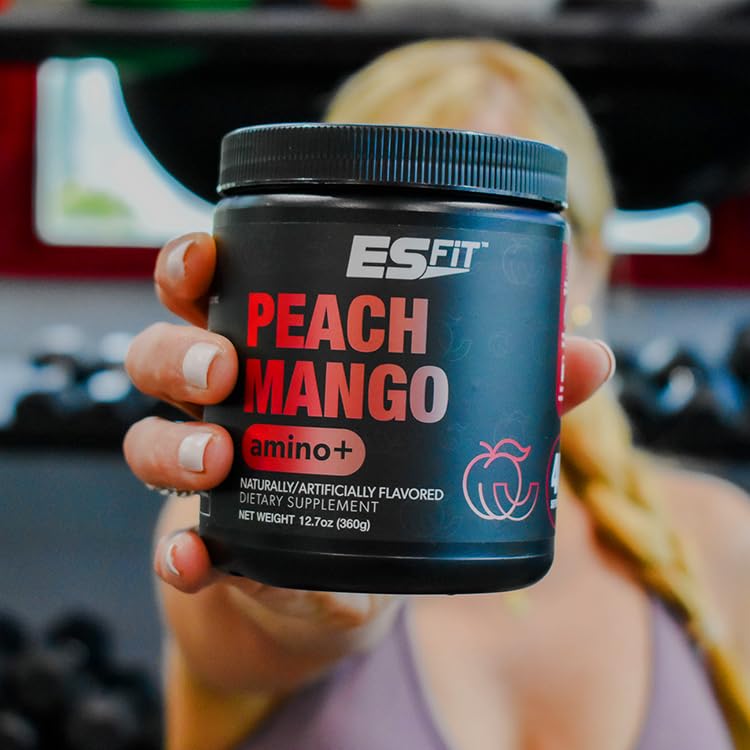 ES FIT Amino+ Powder Pre and Post Workout with Caffeine + Green Tea Extract, BCAA, Amino Acids, Zero Sugar, Low Calorie, 12.7 oz