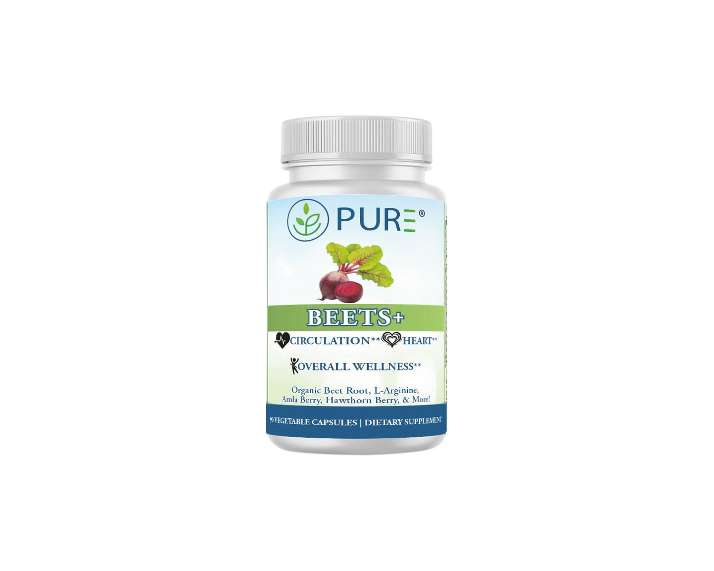 PURE Beets+ Organic Beet Root Capsules 900mg 90 Count