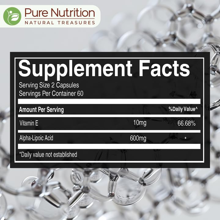 Pure Nutrition Natural Treasures Alpha Lipoic Acid 600mg + Vitamin E, 120 Capsules