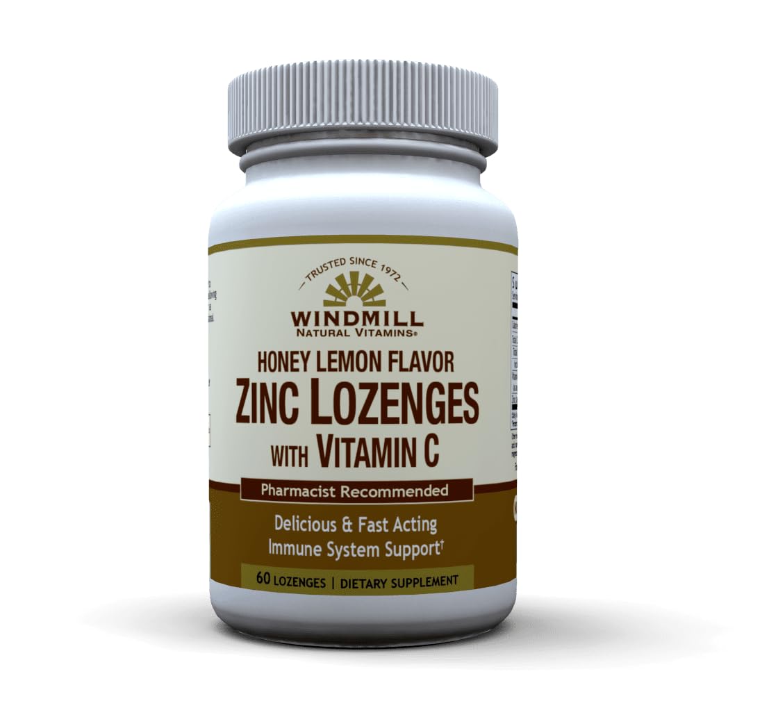Windmill Natural Vitamins Zinc Lozenges with Vitamin C Honey Lemon Flavor, 60 Lozenges