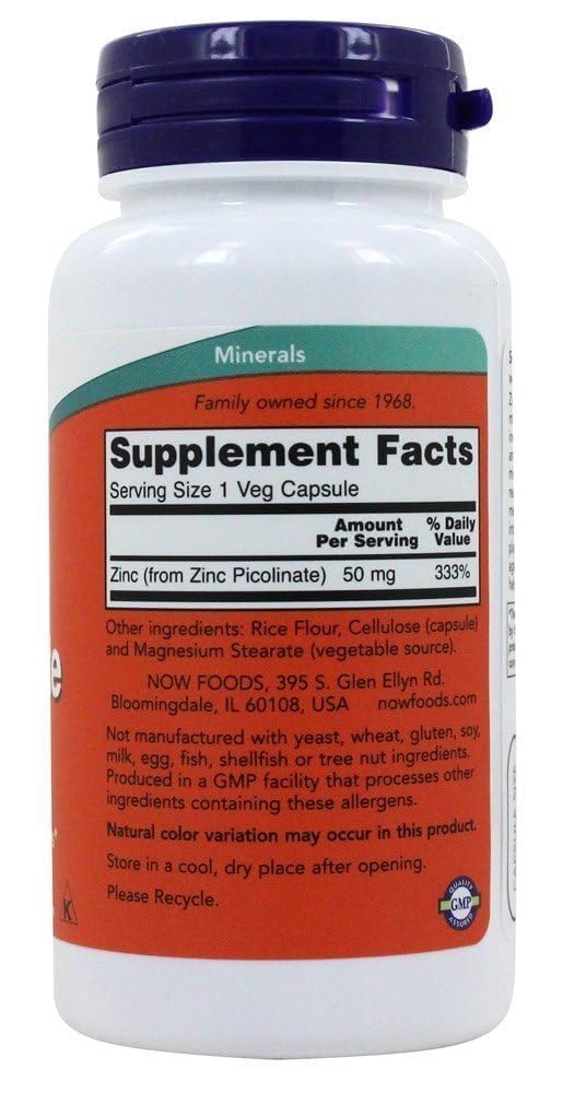 NOW Foods Zinc Picolinate 50 mg Capsules, 120 Count