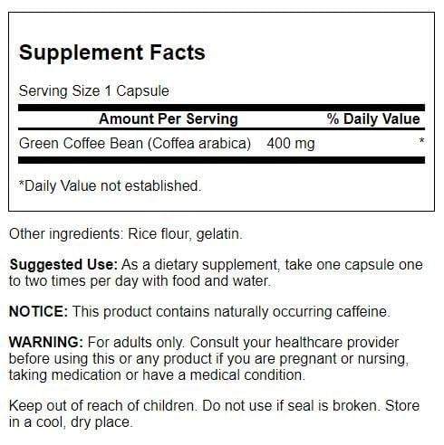 Swanson Full Spectrum Green Coffee Bean 400 mg Capsules, 60 Count