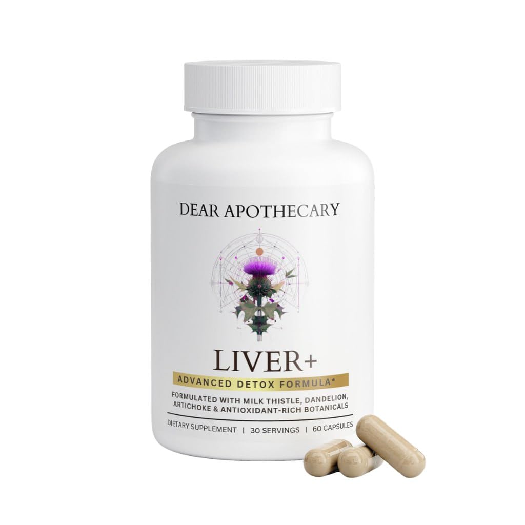 Dear Apothecary Liver Detox & Support Supplement with Milk Thistle 200mg Dandelion Root Artichoke - 22 Ingredient Liver Health Formula with Zinc Choline Turmeric Berberine - 60 Vegan Capsules