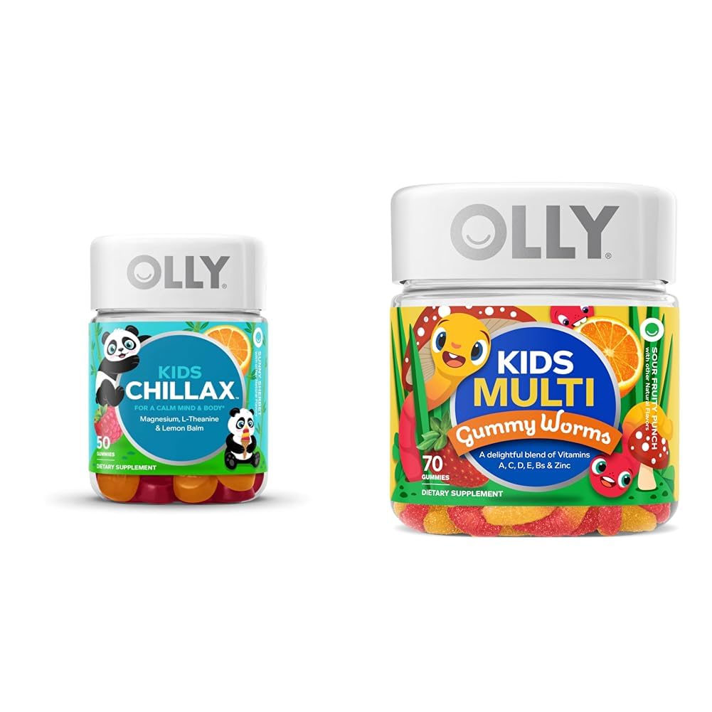 OLLY Kids Chillax Magnesium Gummies Plus L-Theanine, Lemon Balm, Sherbet Flavor, 100 Gummies