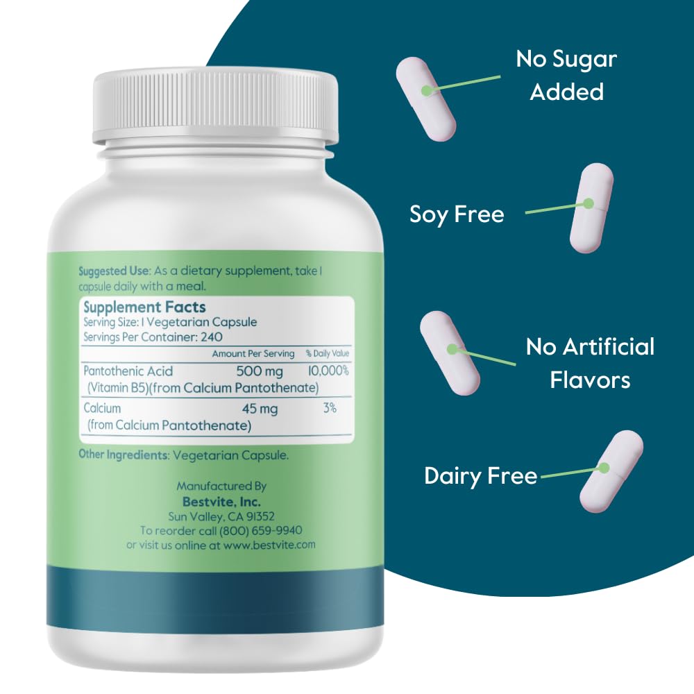 BESTVITE Pantothenic Acid 500mg Capsules 240