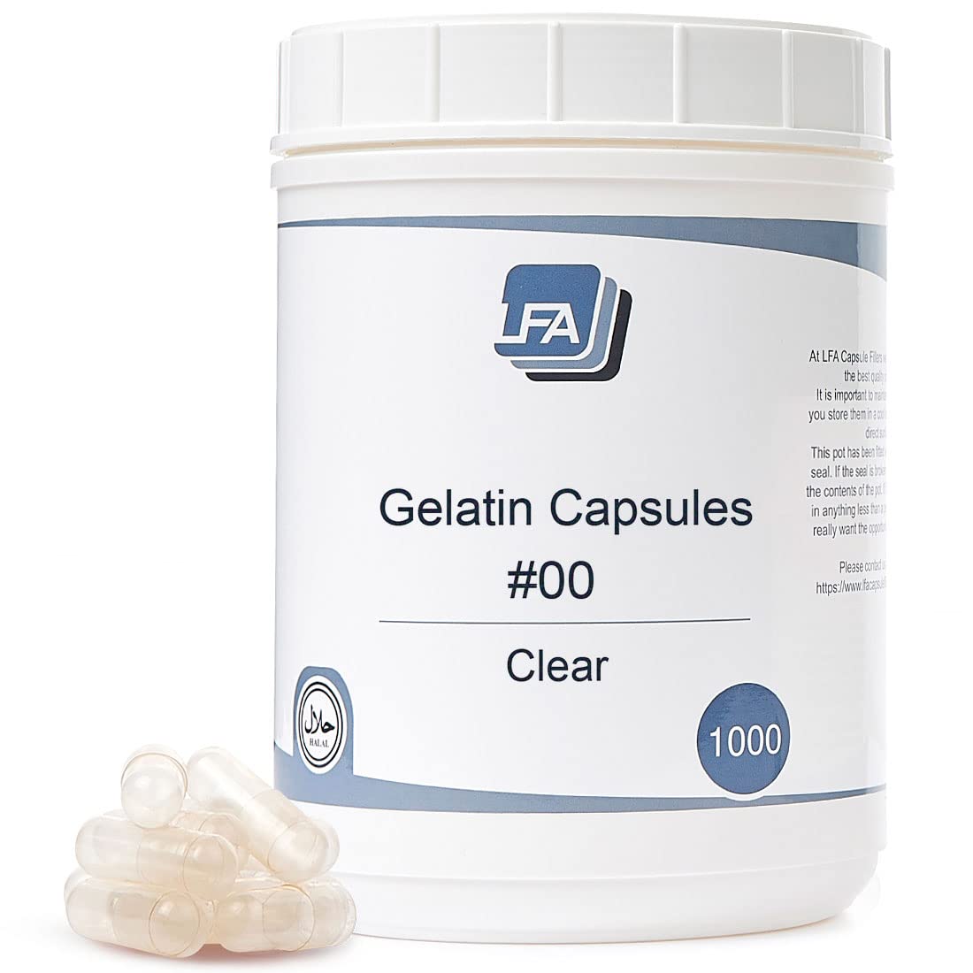 LFA Tablet Presses Clear Gelatin Size 00 Empty Capsules, 1000 Count