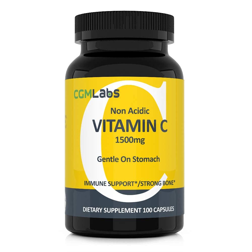 CGMLABS Non Acidic Vitamin C Dietary Supplement 1500mg with Calcium Capsules, 100 Count