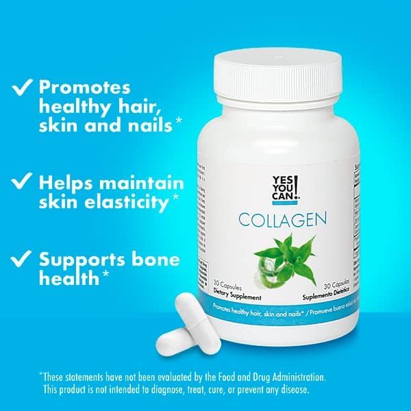 Yes You Can! Collagen Capsules for Women and Men, 290 mg Bovine Collagen, Vitamin A, Vitamin D3, Zinc and Copper, 60 Capsules