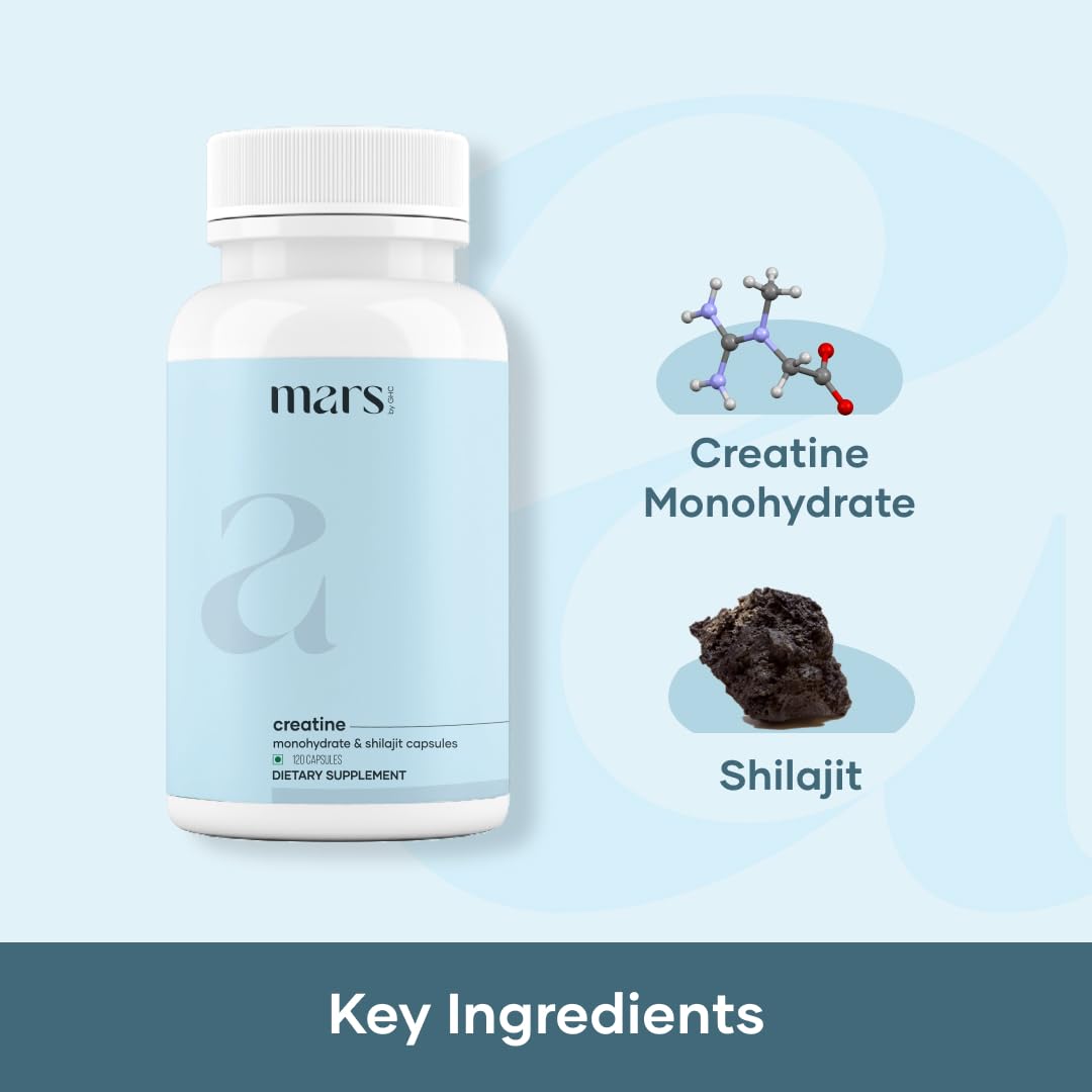 Mars by GHC Micronized Creatine Monohydrate Capsules with Shilajit & Ashwagandha, 120 Count