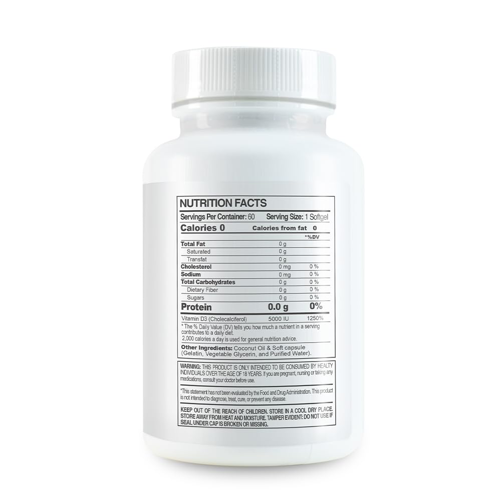 Paleolf Vitamin D3 5000 IU Premium High Potency with Coconut Oil Softgels, 120 Count