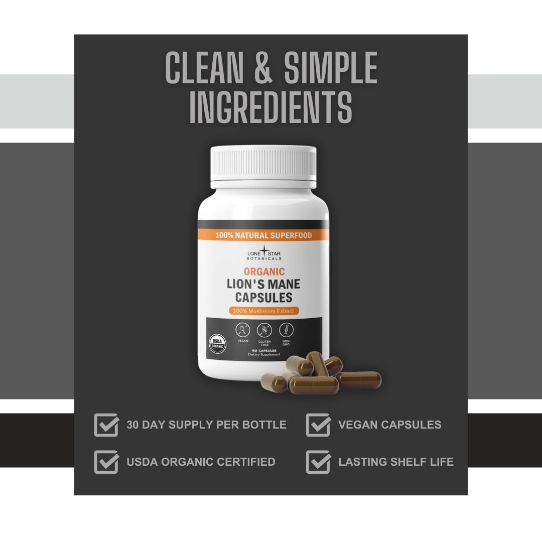 Lone Star Botanicals Lion's Mane Mushroom Extract Capsule, 60 Count
