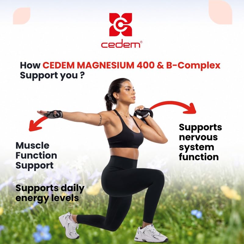 CEDEM Magnesium 400mg + B-Complex No Water Needed Dissolving Powder Sticks, Swiss-Formulated, Peach Flavor, 20 Count