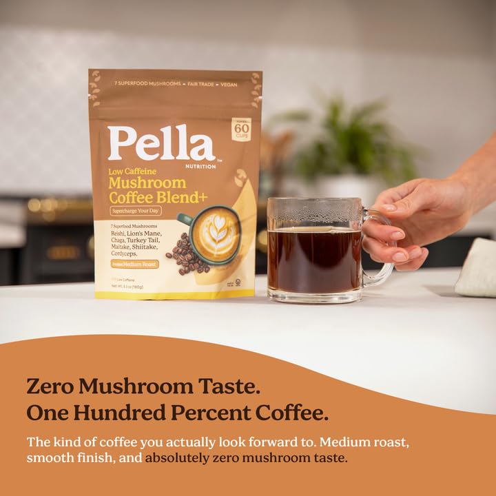 Pella Nutrition Low-Caffeine Mushroom Coffee Powder 6.3 oz
