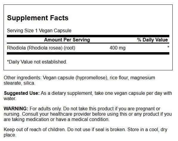 Swanson Premium Brand Rhodiola Rosea Root Vegan Capsules, 100 Count