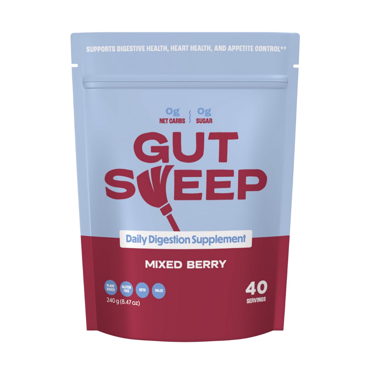 generic Gut Sweep Psyllium Husk Powder 8 oz Daily Digestion Supplement Gluten Free & Plant Based Keto & Paleo Friendly Mixed Berry
