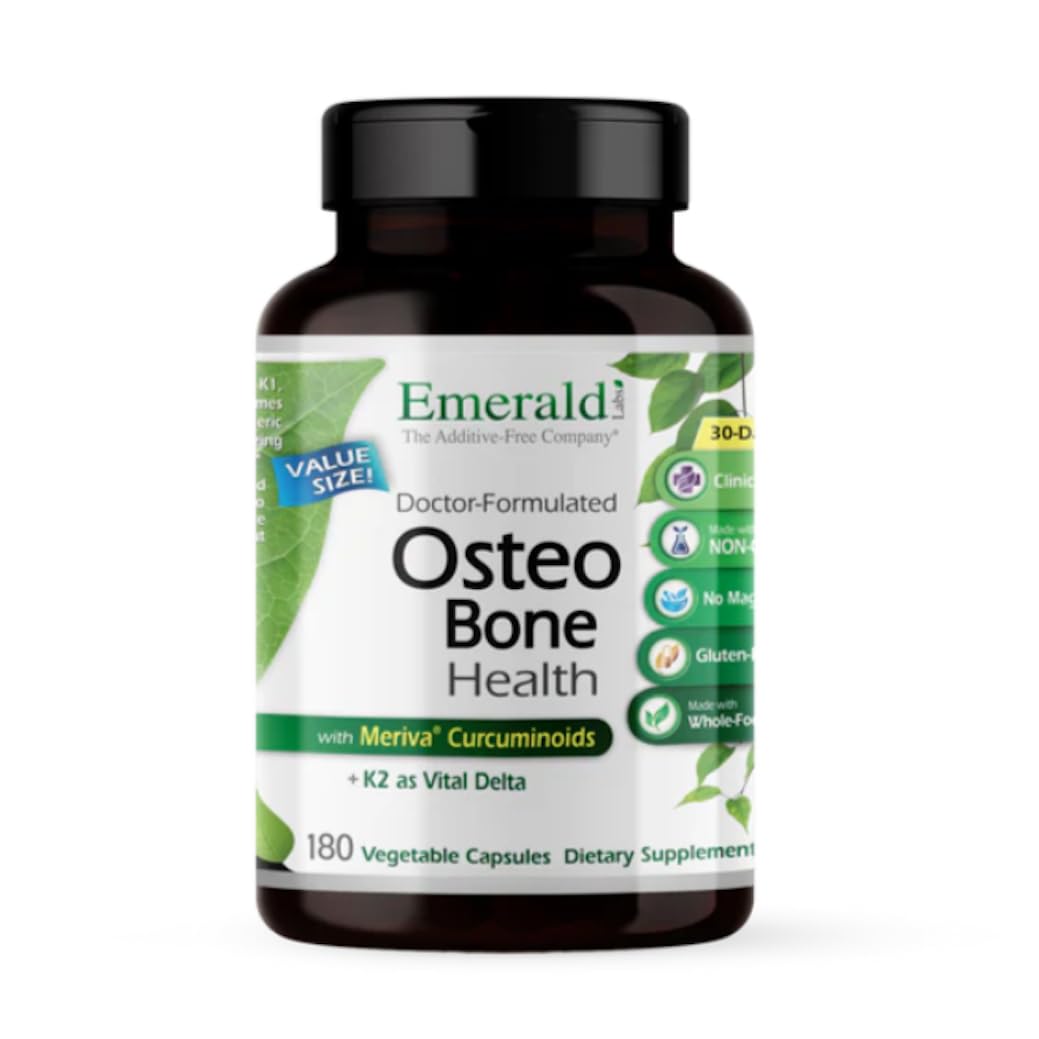 Emerald Labs Osteo Bone Health Immune Support & Bone & Joint Supplement with Vitamin D3, K2, Calcium, Magnesium, OptiMSM, Meriva Phytosome, 180 Capsules