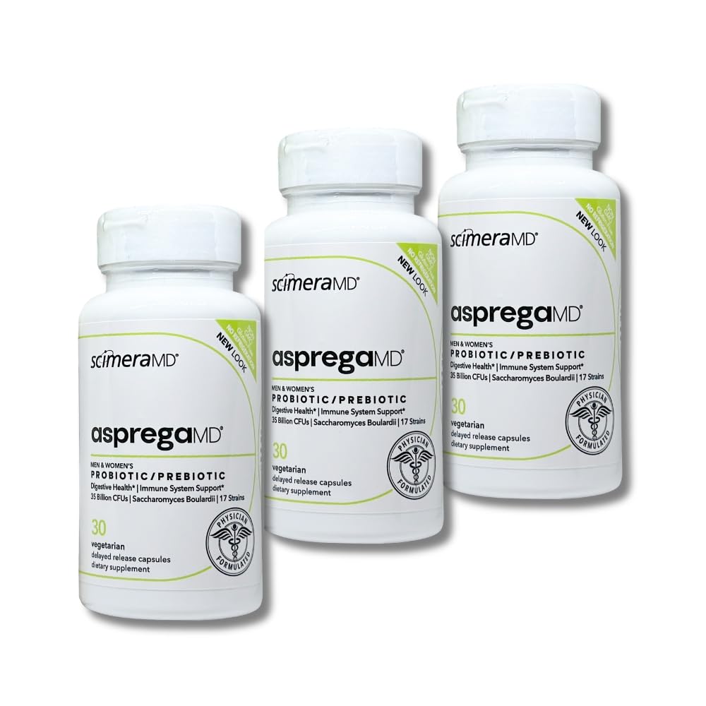 Scimera Bioscience Asprega Probiotic + Prebiotic Supplement for Digestive Health and Immune System Support, 35 Billion CFUs, 90 Capsules