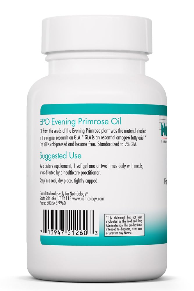 Allergy Research Group Nutricology EPO Evening Primrose Oil 500 mg with 45 mg GLA Softgels 120 Count