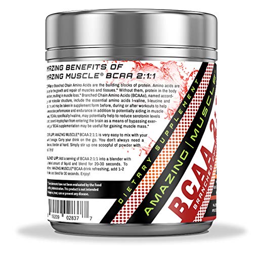 Amazing Muscle BCAA 2:1:1 Branched Chain Amino Acids Supplement Powder, Peach Lemonade Flavor, 16 oz