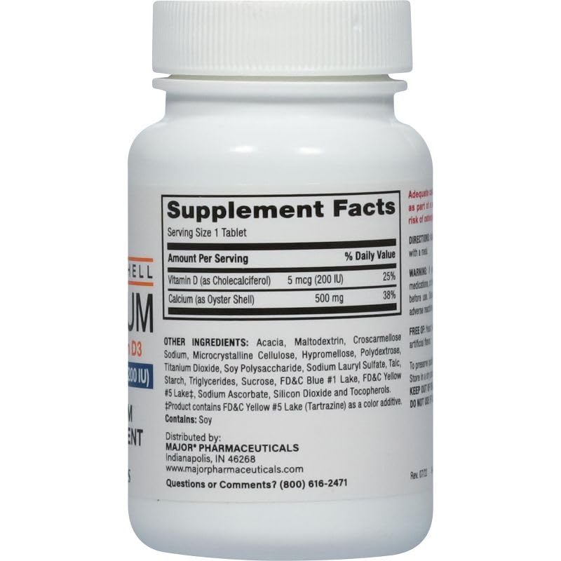 MAJOR Oyster Shell Calcium with Vitamin D3 500 mg / 5 mcg (200 IU), 60 Tablets
