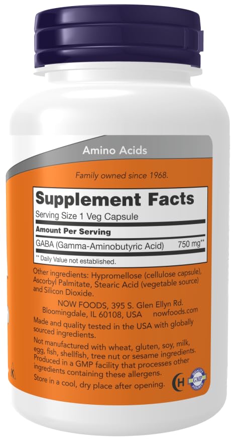 NOW Foods GABA with Vitamin B6 500 mg Capsules, 200 Capsules