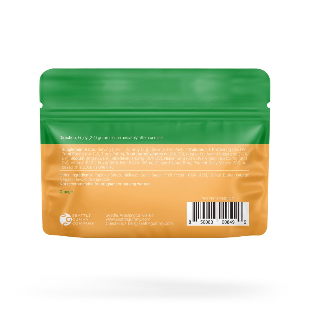 SGC Recover Gummies 600mg BCAAs + Antioxidants, Fast-Acting Post-Workout Support for Muscles & Energy, Orange Ginger Flavor, 12-Count