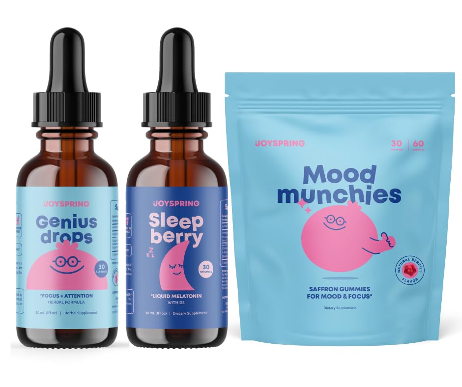 JoySpring SleepBerry Melatonin with Elderberry, Saffron Supplement and Genius Drops for Kids Gummies 1
