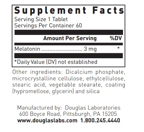 Douglas Laboratories Melatonin Prolonged Release 3 mg Sleep Support Tablet, 60 Count
