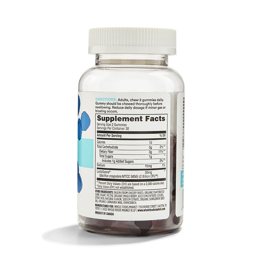 365 by Whole Foods Market Probiotic + Fiber Gummies 2 Billion CFU Gummy, 60 Count