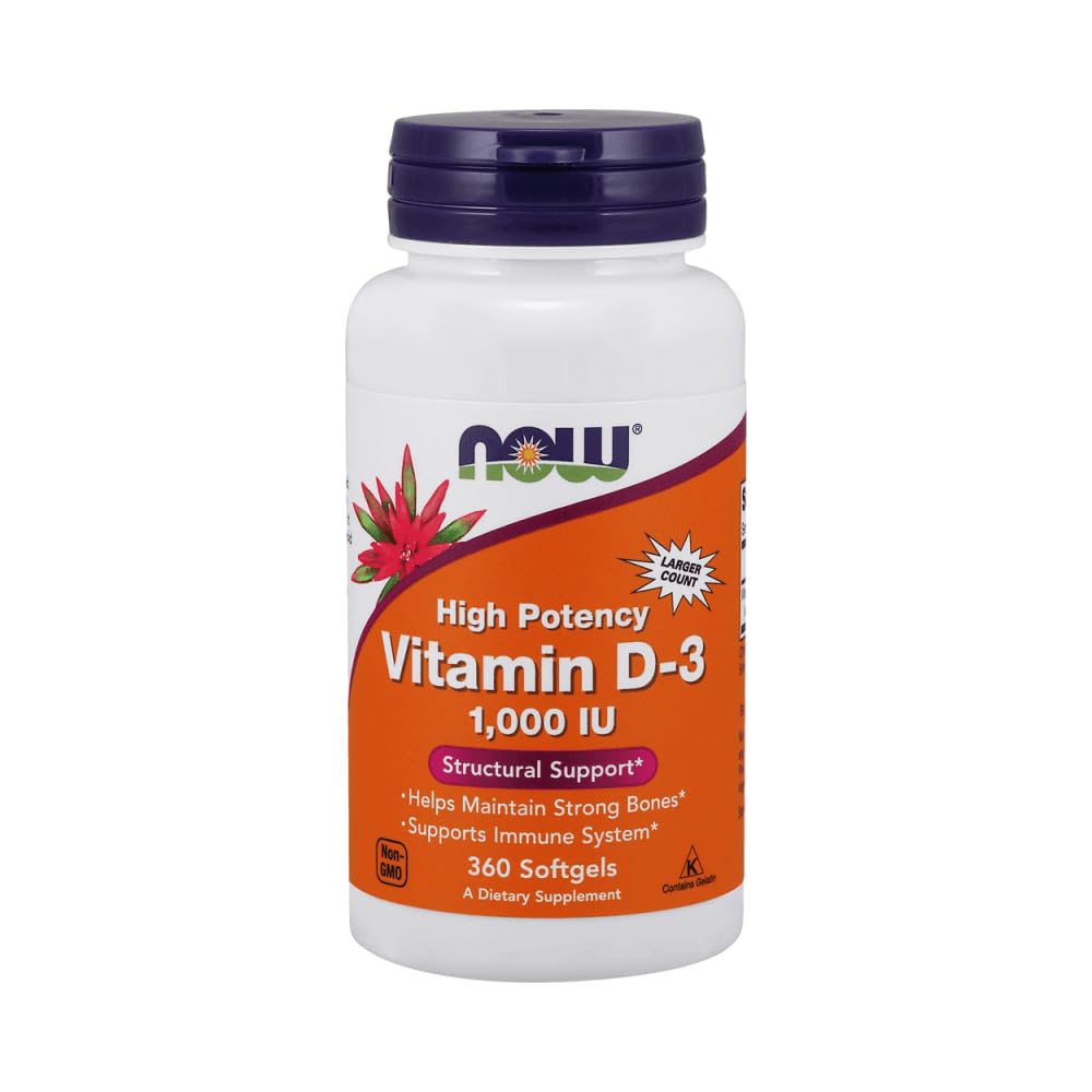 NOW Foods Vitamin D-3 1000 IU (High Potency) Softgels, 360 Count