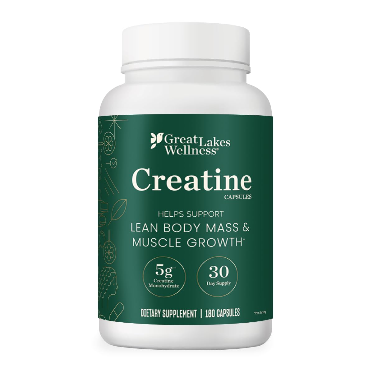 Great Lakes Wellness Creatine Monohydrate Capsules, 180 Count