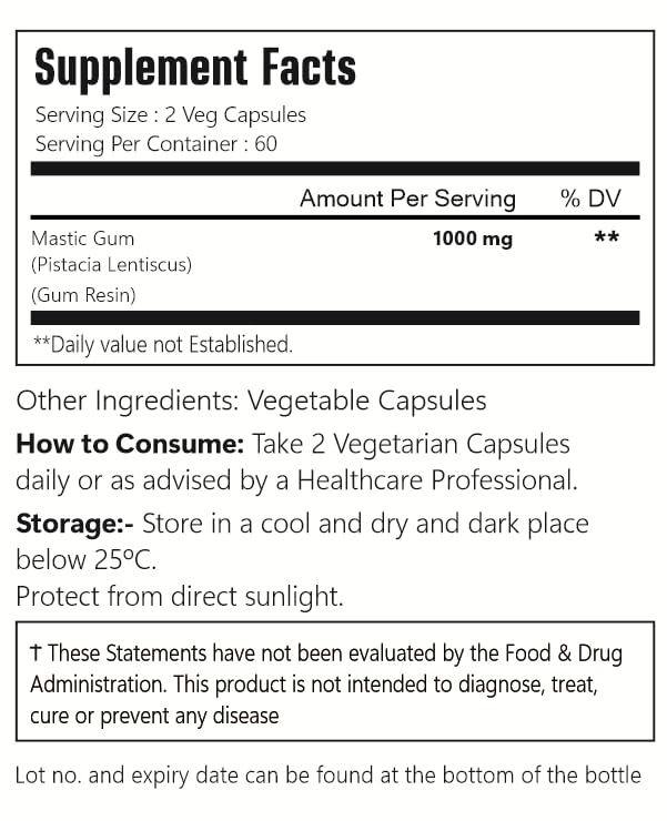 VitaCosmoX Mastic Gum Capsule, 1000 mg per Serving, 120 Capsules
