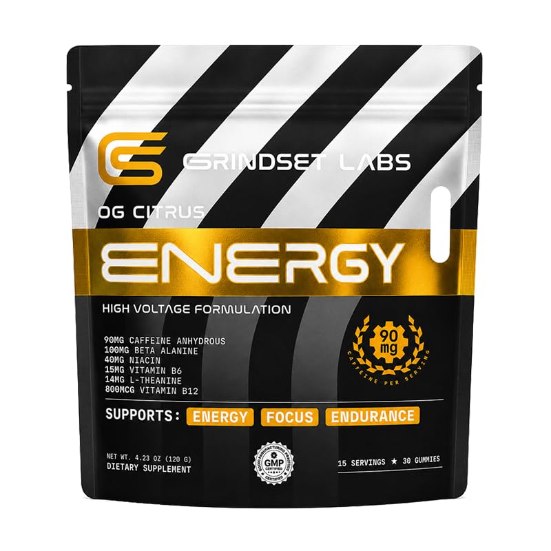 GRINDSET LABS Caffeine Energy Gummies - 90mg Caffeine for Focus & Endurance 30 Count