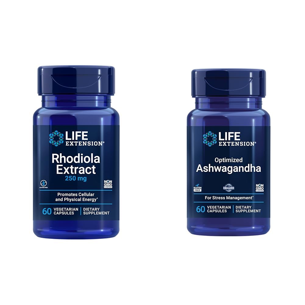 Life Extension Rhodiola and Ashwagandha Extract Bundle, 120 Capsules