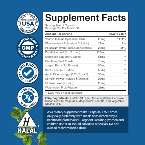 Water Away Fluid Retention Capsules with Dandelion Leaf Extract, Green Tea & Hawthorn Berry Extract (Leaf & Flower, 4:1)