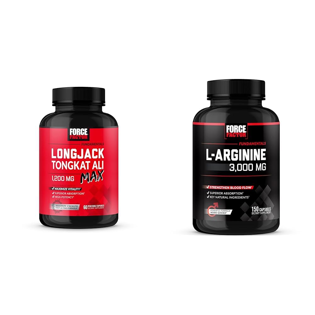Force Factor Longjack Tongkat Ali Max Men's Vitality L-Arginine Nitric Oxide for Muscle Building 210 Capsules