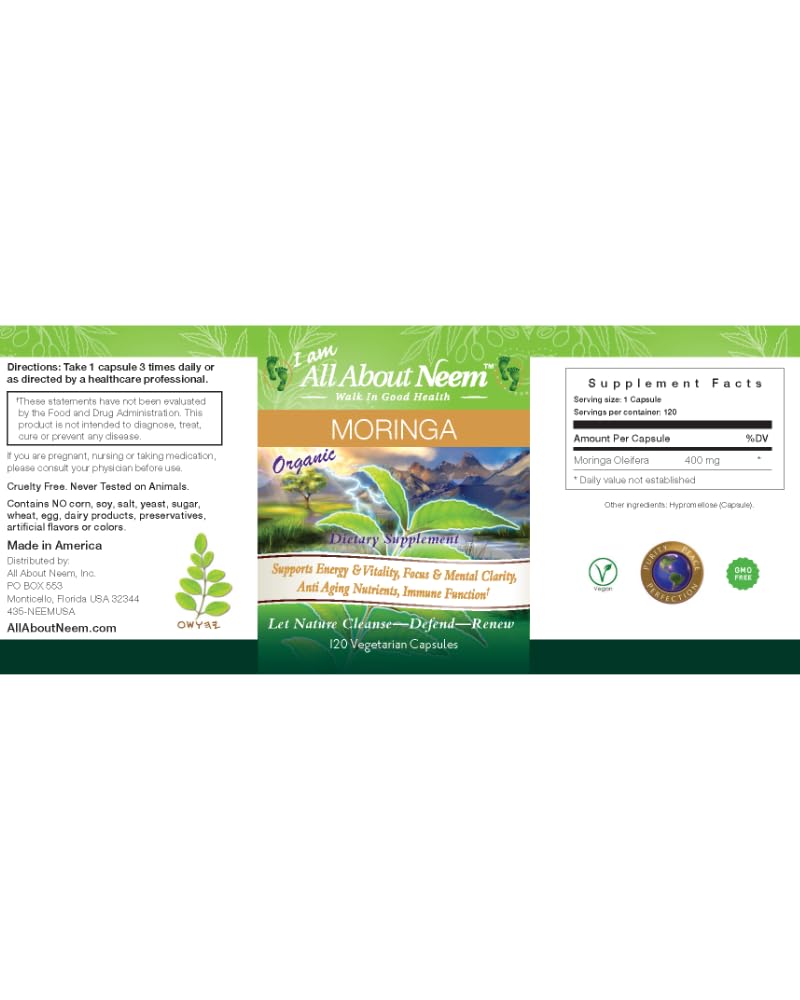 All About Neem Moringa Leaf 400 mg Capsules, 120 Capsules