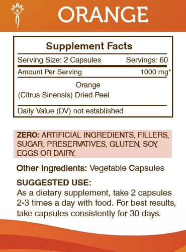 Secrets of the Tribe Orange 1000 mg Dried Orange Peel Capsules, 120 Count