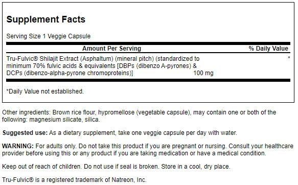 Swanson Shilajit Extract 100 mg Veg Capsules, 30 Count