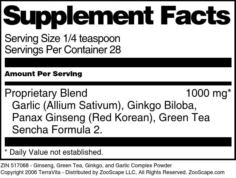 Terravita Ginseng, Green Tea, Ginkgo, and Garlic Complex Powder, 3 Pack