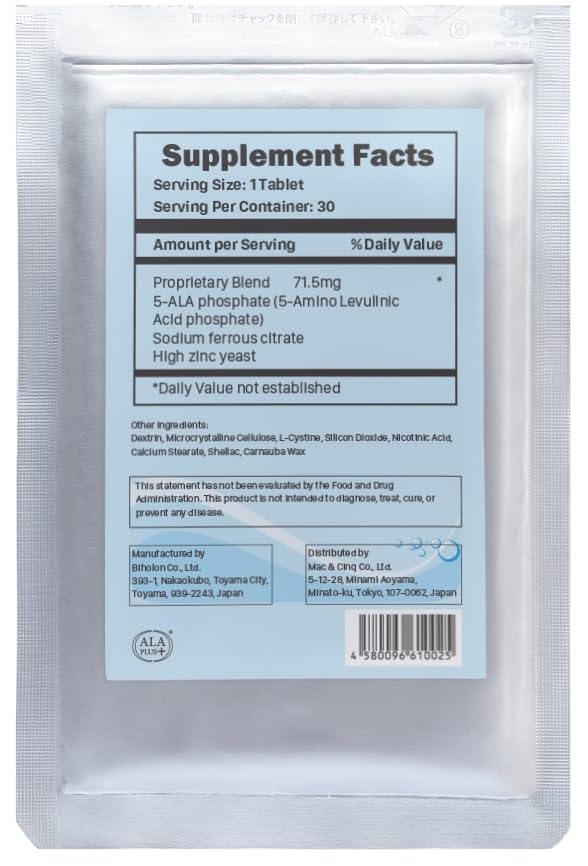 ALA-BIO 5-ALA (5-Amino Levulinic Acid Phosphate) Dietary Supplement, 30 Tablets